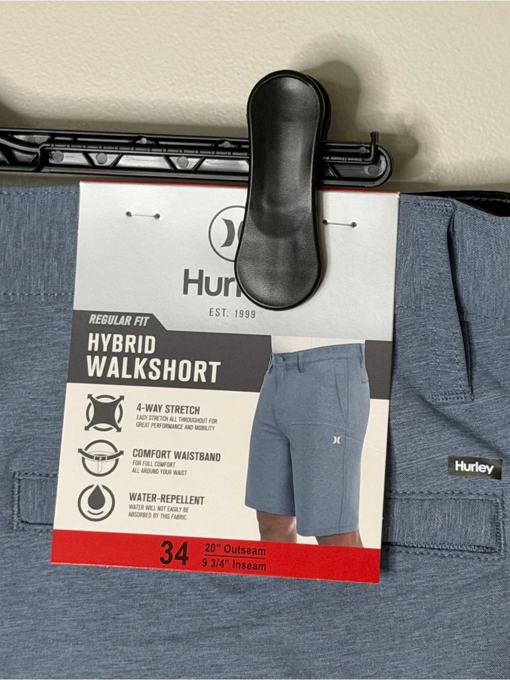 Hurley Regular Fit Hybrid Walkshort Heather Slate Blue Stretch Size 34 NWT